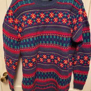 Vintage Lizwear Sweater Womens S Cotton Striped Chunky Vibrant Liz Claiborne